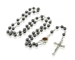 XJruixi Hematite Beaded Rosary Beades Necklace Cross Juses Pendant for Men Catholicism Religious Jewery von XJruixi