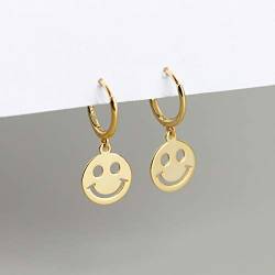 XKMY Ohrringe, Geschenke für Frauen, Mode, echtes 100% 925 Sterlingsilber, Minimalismus, Happy Smiley, runde Quaste, Ohrstecker für Frauen, Party-Zubehör, Geschenk (Edelstein-Farbe: Gold) von XKMY