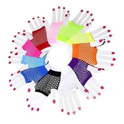 XLKJ 12 Paar Damen Fingerlos Netzhandschuhe, Fischnetz Handschuhe Verschiedene Neonfarben, Fishnet Handschuhe Elastisch Gloves f Kostümzubehör Dance Party Supplies Vintage von XLKJ