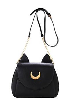 XLKJ Damen-Handtasche, modisch, lässig, Tasche, PU-Leder, verziert mit schönem Mond und Katzen, Ohren-Design von XLKJ