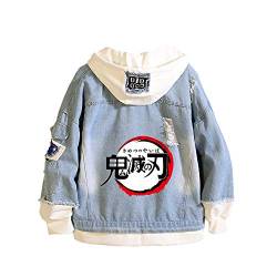 XLMYEN Unisex Anime Jeansjacke Demon Slayer Kimetsu no Yaiba Hoodie Denim Jacket Outwear Mäntel Kapuzenpullover Sweatshirt von XLMYEN