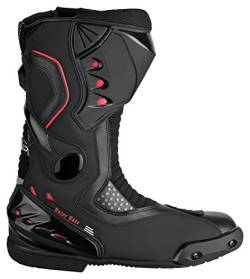 XLS Motorradstiefel, Racing Boots aus Echtleder, Herren Motorradschuhe in schwarz/rot, wasserabweisend, inkl. Knöchelschutz (eu_footwear_size_system, adult, numeric, medium, numeric_41) von XLS