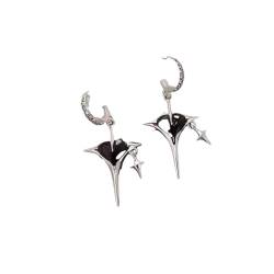 Ohrringe Schwarze Herzform Ohrringe für Frauen Personalisierter übertriebener Schmuck Silberfarbe Stern Punk Hip Hop Geburtstagsgeschenke von XLTEAM