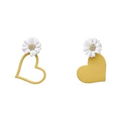 Ohrringe koreanische niedliche geometrische Gänseblümchenblume Ohrstecker für Frauen gelbes rotes Herz asymmetrischer Ohrring Partyschmuck Geburtstagsgeschenke von XLTEAM