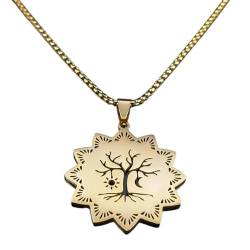 XLTEAM Halskettenanhänger Kreative Sonne Mond Baum des Lebens Halskette für Frauen Männer Goldfarbe Mandala Amulett Kette Schmuck Collier Geburtstagsschmuck Party Geschenke von XLTEAM