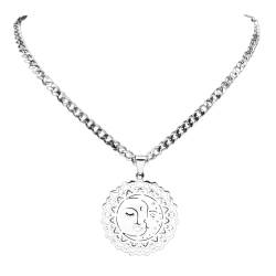 XLTEAM Halskettenanhänger Sonne und Mond Gesicht Halskette Mandala Heilige Geometrie Silber Farbe Anhänger Halskette für Frauen Männer Partyschmuck Geschenke von XLTEAM