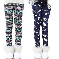 XM-Amigo 2 Pack Hosen Kinder Mädchen Winter Dicke Warme Lange Hosen Blumenmuster Druck Verdickter Samt Plus Samt Leggings Hosen von XM-Amigo