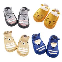 XM-Amigo 4 Paar Baby Rutschfeste Socken Schuhe für Jungen Hausschuhe mit Anti-Rutsch weiche Sohle Socken 0-6 Monate von XM-Amigo