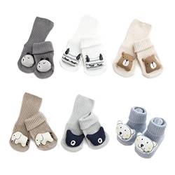 XM-Amigo 6 Paare Baby Jungs Mädchen 3D Puppe Kniehohe Socken Innenbereich Walker Anti-Rutsch Socken von XM-Amigo