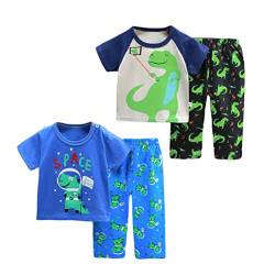 XM-Amigo Baby Jungen 2er-Set Kurzarm-Hose T-Shirts Halbarm-Schlafanzug Freizeitkleidung, 4er-Pack (ohne Schulterschnalle) von XM-Amigo