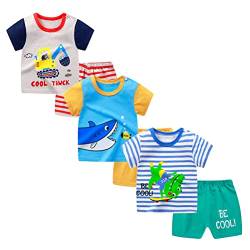 XM-Amigo Baby Jungen 3er Set Kurzarm Shorts T-Shirts Halbarm,6er Pack （Mit Schulterschnalle,Packungsgröße: 50/70） von XM-Amigo