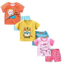 XM-Amigo Baby Mädchen 3er Set Kurzarm Shorts T-Shirts Halbarm,6er Pack （Mit Schulterschnalle,Packungsgröße: 55/80 ） von XM-Amigo