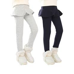 XM-Amigo Warme Culottes für Mädchen Kinder Mädchen Hosen mit Rüschen-Tutu-Rock verdickt Samt Leggingshosen (4–9 Jahre) – 2er-Pack von XM-Amigo