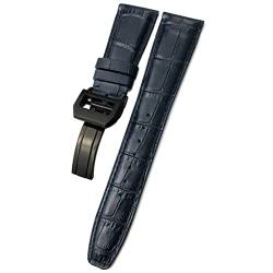 XMKT 20mm 21mm 22mm Leder Cowhid Watch Band Ersatz für Iwc Portugieser Porotfino-Familie. Uhrenarmband Faltschnalle (Color : Blue black clasp 1, Size : 22mm) von XMKT