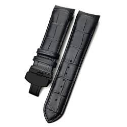 XMKT 22mm 23mm 24mm gekrümmtes Ende Echtes Leder Armband Fit für T035617 Rindslederuhrband Schmetterlingsschließe Armbänder Männer (Color : Black black black, Size : 23mm) von XMKT