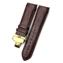 XMKT 22mm 23mm 24mm gekrümmtes Ende Echtes Leder Armband Fit für T035617 Rindslederuhrband Schmetterlingsschließe Armbänder Männer (Color : Brown gold, Size : 22mm) von XMKT