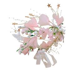 Blumen-Stirnband, Braut, Hochzeit, Blumen-Haarkranz, modische Kopfbedeckung, Girlande, Kopfschmuck, verstellbarer Haarschmuck für Frauen und Mädchen Braut Schmuckset Silber (B, One Size) von XNBZW