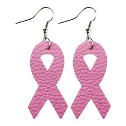Breast Women's Health Awareness Pink Ribbon Lederohrringe Pink Ohrringe Ohrringe Bowknot Ohrringe Filigrane Ohrringe Für Damen (A, One Size) von XNBZW