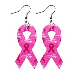 Breast Women's Health Awareness Pink Ribbon Lederohrringe Pink Ohrringe Ohrringe Bowknot Ohrringe Filigrane Ohrringe Für Damen (D, One Size) von XNBZW