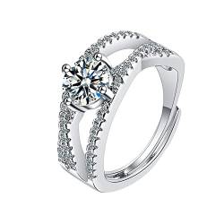 Damenmode Ring offen verstellbare Ringe Zirkonia Versprechen Ringe für Sie Der Ringe Audible Hörbücher (Silver, One Size) von XNBZW