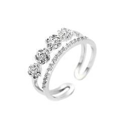 Damenmode Ring offen verstellbare Ringe Zirkonia Versprechen Ringe für Sie Mitgebsel Ringe (Silver, One Size) von XNBZW