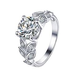 Der Blattform-Zirkon-Ring für Frauen und Mädchen Mode Einfacher Zirkon-Ring Einfacher Persönlichkeits-Charakter-Zirkon-Ring Ringe Gardinenstange Messing (Silver, 10) von XNBZW