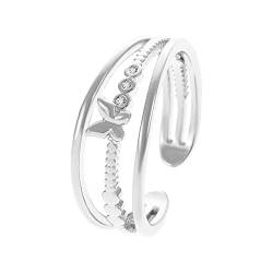 Einfacher -Schmetterlings-Ring für Frauen Modeschmuck beliebte Accessoires Ringer Skulptur (Silver, One Size) von XNBZW