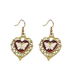 Herzförmige Hohle Goldschmetterlings-Tropfen-Öl-Edelstein-niedliche Mädchen-Ohrringe Ohrringe Mit Sicherheitsverschluss (Gold, One Size) von XNBZW