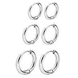 Körper Nase Lippe Ohr gefälschte einziehbare Ohrringe Creolen Septum 3 Paar Ohrringe Für Zwei Ohrlöcher (Silver, One Size) von XNBZW