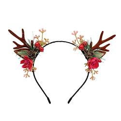 Mori Geweih Blume Haarschmuck Weihnachten Kopfschmuck Stirnband Kreativ Süß Niedlich Cartoon Stirnband Kleine Haarspangen für Dickes Haar (E, Einheitsgröße) von XNBZW