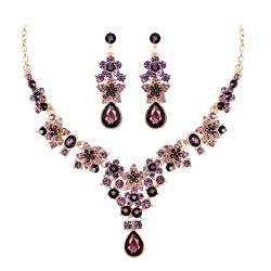 NEUES Luxus-Hochzeits-Brautpartei-Kristallrhinestone-Halsketten-Ohrring-Schmuck-Set Keil Anhänger (Purple, One Size) von XNBZW