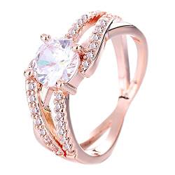 Neuer Ring weiblicher Zirkon-voller -Ring-Satz-Ring-Art- und Weisedoppelter Kreis-Hochzeits-Quadrat-Frauen-RingPlatinum-Ehering Danksagungs-Geschenk Ringe Mit (Rose Gold, 10) von XNBZW