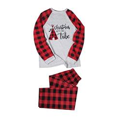 Passende Familien-Pyjama-Sets, Weihnachts-Nachtwäsche, kariert, Bedruckt, Langarm-T-Shirt und Unterteil, Loungewear (Vater) Damen Silber Ohrringe (Grey-a, XXL) von XNBZW