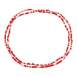 Perlen Taillenketten für Frauen afrikanische Bunte elastische Perlen Körper Taille Bauchkette Set Sommer Bikini Schmuck Anfängliche Halskette (Red, One Size) von XNBZW