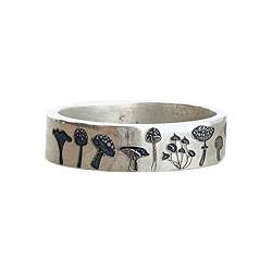 Ring mit botanischem Muster, einfacher Modeschmuck, beliebtes Accessoire, Damen, Vintage-Ringe, Silver, 34 von XNBZW