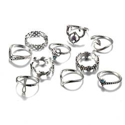 Ringe Frauen Blaue Frauen Bohemian Set Stapelringe Silber 10pcs / Set Vintage über Ringe Ringe (Silver, One Size) von XNBZW