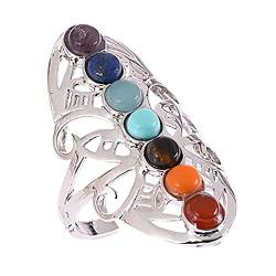 Ringe Frauen Größe Ring Ring Creatives Edelsteinelemente Sieben Planeten Chakra verstellbare Ringe (Multicolor, One Size) von XNBZW