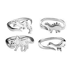 Ringe Frauen Silber Niedliches Silberband Giftdai Einstellbarer Liebes-Ringbester Ring-Ring Niedliche Dinosaurier-Ringe (Silver, One Size) von XNBZW