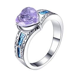 Ringe für Frauen Silber Liebe Form Voller Diamantring Liebe Strass Ring Elegante Geometrie Strass Ring Voller Ringe für Frauen Größe 6 10 O Ringe 419 (Blue, 10) von XNBZW