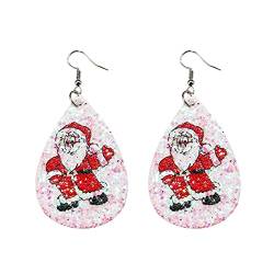 Weihnachten Pailletten Santa Lederohrringe Cartoon doppelseitige Ohrringe Perlenohrringe (red, One Size) von XNBZW