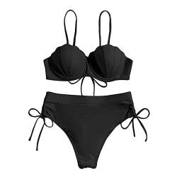 XNBZW 2-teiliger Bikini-Badeanzug für Damen, Halter, String-Dreieck-Badeanzug Geometrische Ohrringe Damen (Black-A, L) von XNBZW