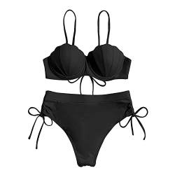 XNBZW 2-teiliger Bikini-Badeanzug für Damen, Halter, String-Dreieck-Badeanzug Geometrische Ohrringe Damen (Black-A, M) von XNBZW
