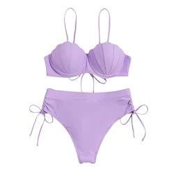 XNBZW 2-teiliger Bikini-Badeanzug für Damen, Halter, String-Dreieck-Badeanzug Geometrische Ohrringe Damen (Purple-A, M) von XNBZW