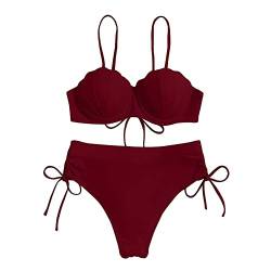 XNBZW 2-teiliger Bikini-Badeanzug für Damen, Halter, String-Dreieck-Badeanzug Geometrische Ohrringe Damen (Red-A, L) von XNBZW