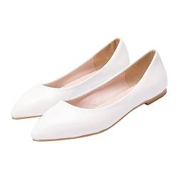 XNBZW Damen-Ballett-Flachschuhe, lässig, weiche Ärmel, Klassische Schuhe, PU-Leute, weiß, niedriges Oberteil, tägliche Flache Viskose-Schuhe Schuhe Damen Größe 40 (White, 43) von XNBZW