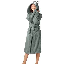 XNBZW Damen-Doppeltaschen-3D-Ohr-Kapuzen-Flanell-Bademantel Weicher und Warmer doppelseitiger Samt-Bademantel-Pyjama und Heimkleidung Pudel Ohrringe (Green #1, M) von XNBZW