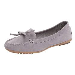 XNBZW Loafers Mokassins für Damen Freizeit Damenschuhe Round Toe Wildleder Slip-On Flache Single Schuhe 39 Grau von XNBZW