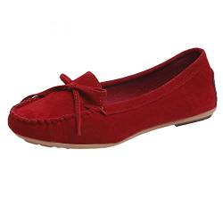 XNBZW Loafers Mokassins für Damen Freizeit Damenschuhe Round Toe Wildleder Slip-On Flache Single Schuhe 40 Rot von XNBZW
