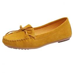 XNBZW Loafers Mokassins für Damen Freizeit Damenschuhe Round Toe Wildleder Slip-On Flache Single Schuhe 41 Gelb von XNBZW