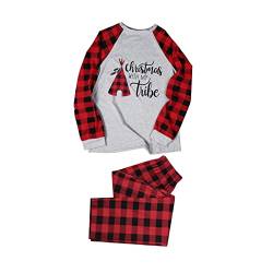 XNBZW Passende Familien-Pyjama-Sets Weihnachts-Nachtwäsche Kariertes bedrucktes Langarm-T-Shirt und Unterteil Loungewear (Mama) Ohrringe Orientalisch Türkis (a-Grey, M) von XNBZW